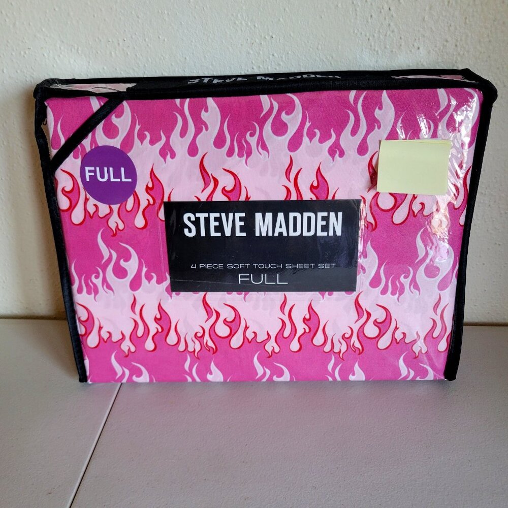 NEW Hot PINK FIRE Fuschia Flames Print 4-Pc FULL Sheet Set Soft Microfiber Punk